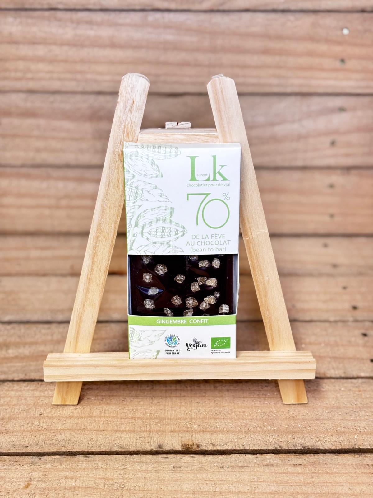 Chocolat noir 70% au gingembre confit