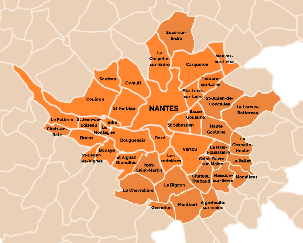 Communes de Nantes et ses environs pour la livraison à domicile de paniers