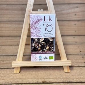 Chocolat noir 70% noisettes caramélisées et cranberries