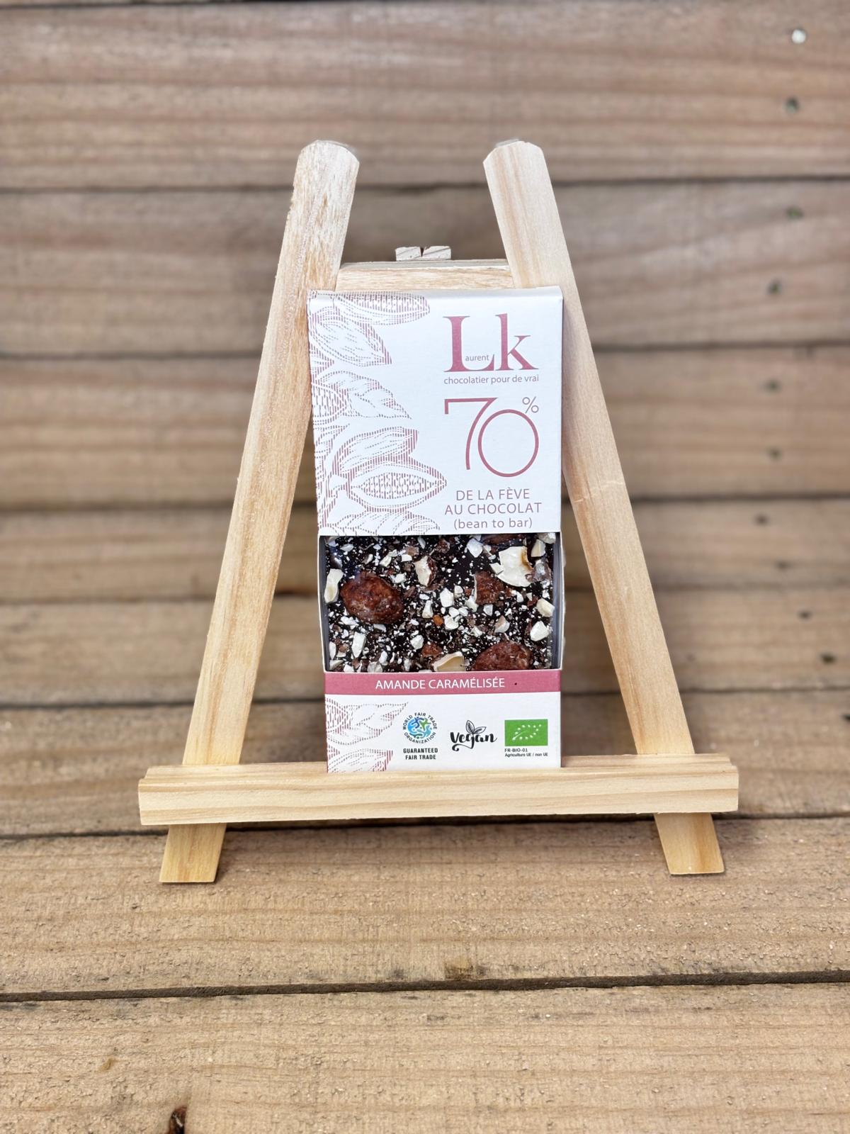 Chocolat noir 70% aux amandes caramélisées